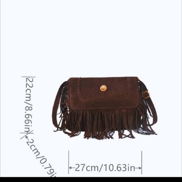BROWN CHOCOLATE MEDIUM FRINGE BOHEMIAN BAG - Picture 1 of 12